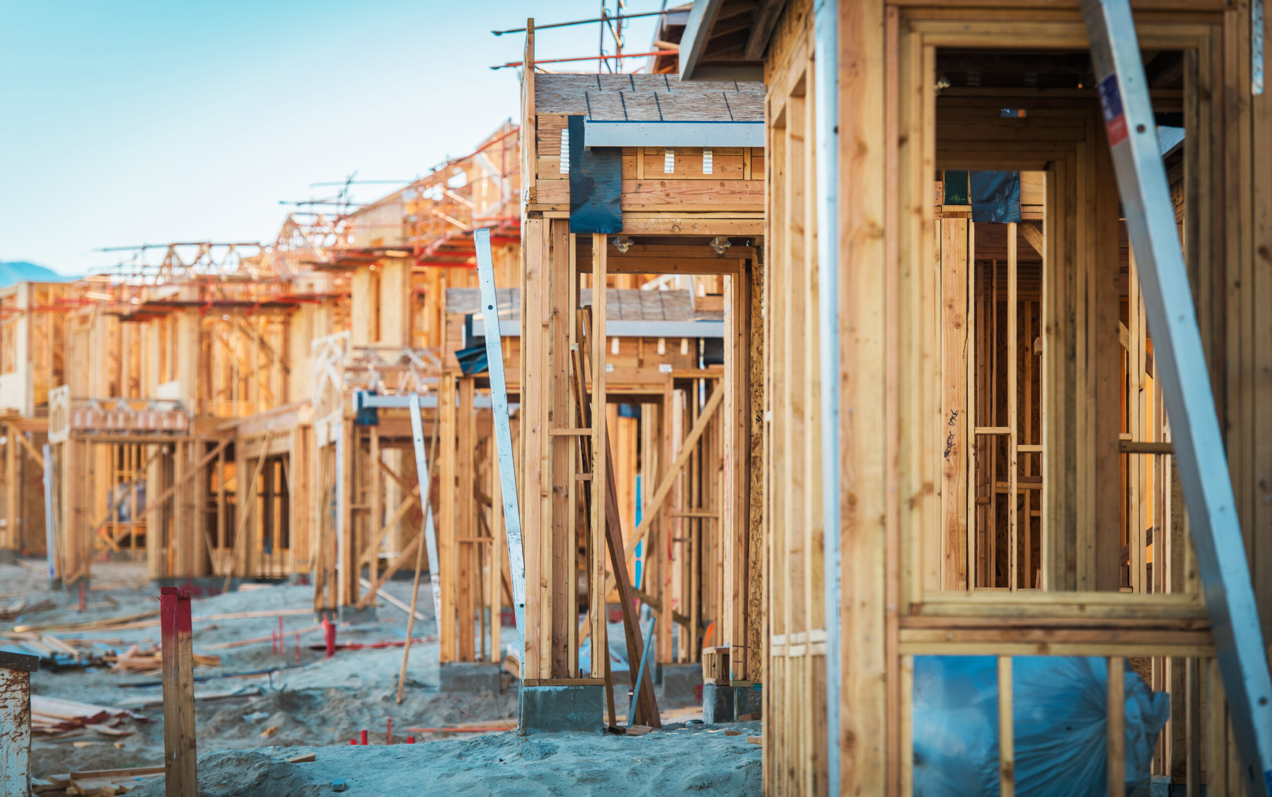 Wood framing of new homes under construction